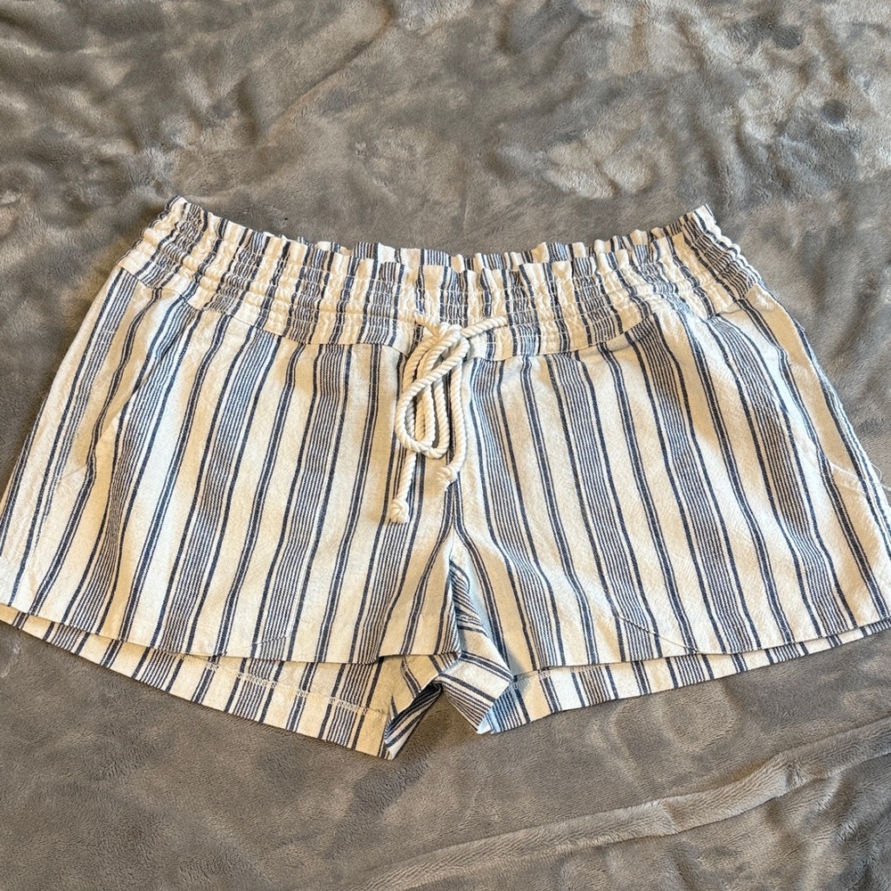 Roxy Navy and Ivory Striped Linen Shorts